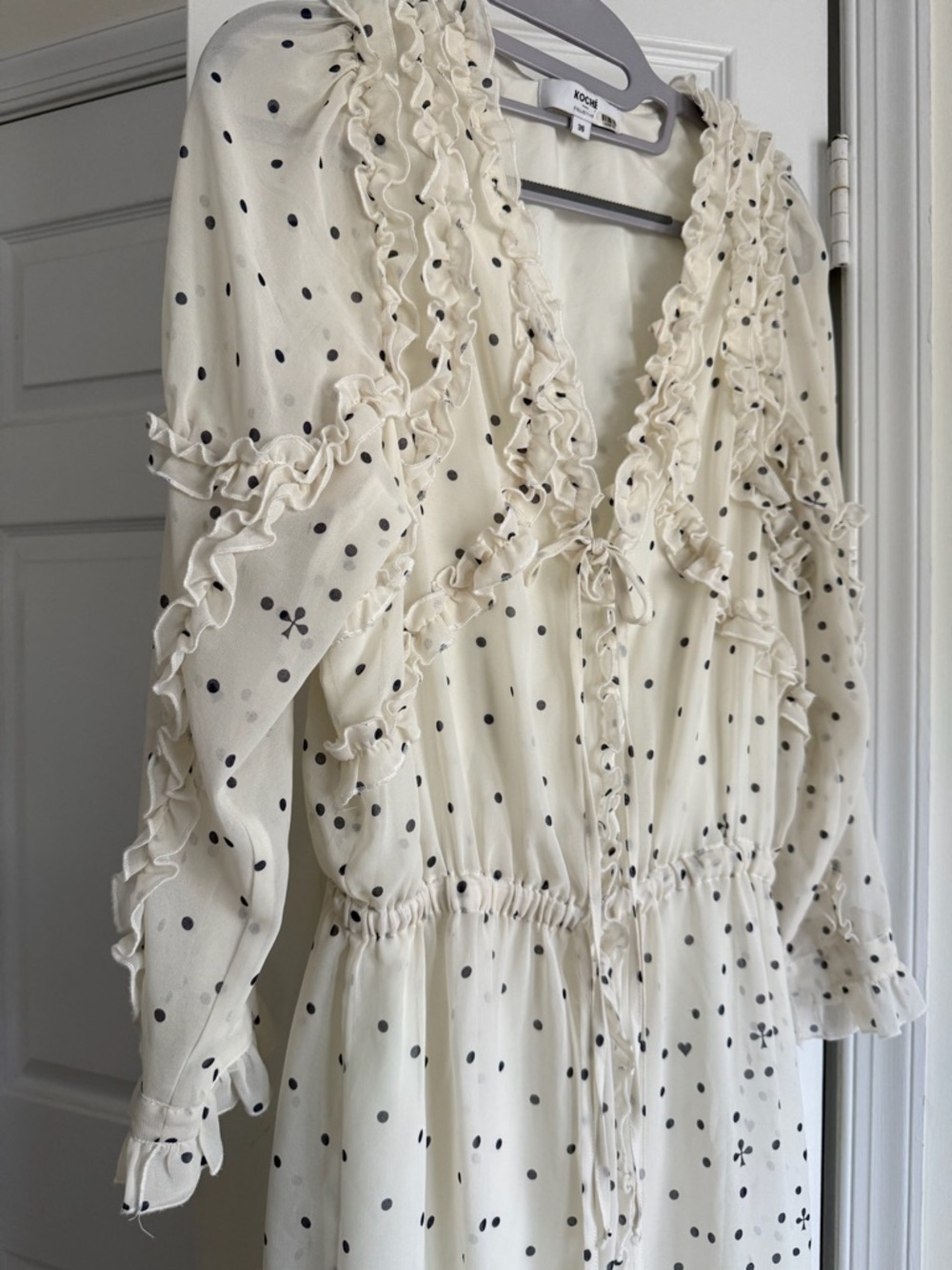 Koché Collective Polka Dot Ruffle Lace-Up Dress Size 36 Sheer Romantic - Picture 4 of 11